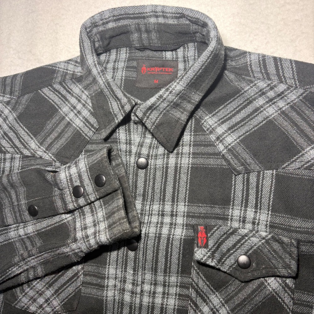 Kryptek Mens Flannel Shirt Medium Black Grey Plaid Snap Front Western Yoke M‎